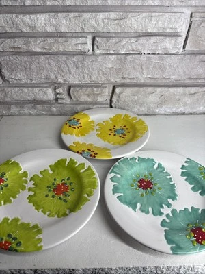 LAURIE GATES Melamine Embossed Floral Pattern Colorful Side Salad Plates Set 3 - Image 1 of 4