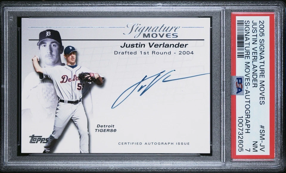 2005 Topps Signature Moves SM-JV Justin Verlander Rookie RC Auto #/275 PSA 7 NM - Image 1 of 2