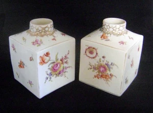 Fine Pair Antique Sitzendorf Porcelain Tea Caddies C.1900 : Floral Decoration - Picture 1 of 10