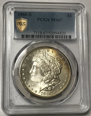 1880-S $1 Morgan Silver Dollar Rainbow Toning PCGS MS67 - Image 1 of 4