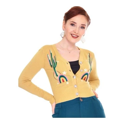 Voodoo Vixen Tina Retro Inspired Western Cowgirl Embroidered Cardigan Cactus - Image 1 of 4