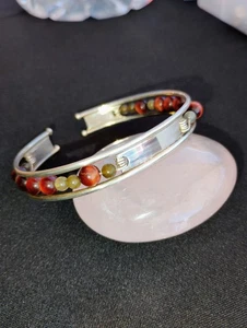 Red Tiger's Eye And Labradorite Bangle Bracelet Sterling Silver Artisan - Picture 1 of 9