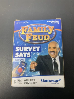 FAMILY FEUD SURVEY SAYS CARD GAME TRAVEL DECK STEVE HARVEY IMAGINATION - Image 1 of 4