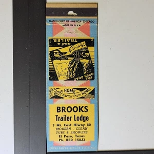Brooks Trailer Lodge El Paso Texas libro fiammiferi pubblicitario vintage anni 50 - Foto 1 di 3