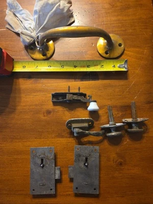 Manija de puerta de latón antiguo vintage de 7,75 x 2" herrajes pestillo cerradura barco Foto 1 de 4