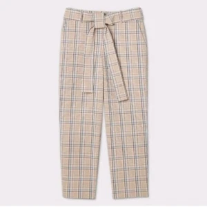 A New Day Damenhose hoch geschnitten braun kariert Taille binden gerades Bein Gr. 14 adrett - Bild 1 von 9