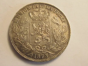 1873 Belgien Silber 5 Francs, Leopold II - Bild 1 von 2