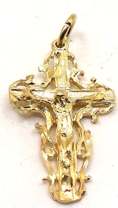 BEAUTIFUL 14K YELLOW GOLD  DIAMOND CUT   FANCY  CROSS - Picture 1 of 7