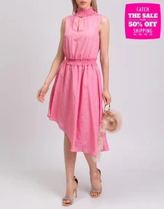 RRP €558 RAOUL A-Line Dress FR40 US8 UK12 L Pink Shirred Cut Out Asymmetric Hem - Picture 1 of 6