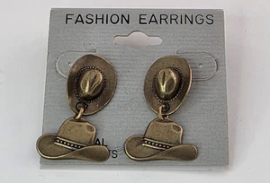 Pendientes de Vaquera Occidental Bronce Sombrero de Vaquero Cuelga Perforado Estilo Rodeo - Imagen 1 de 4