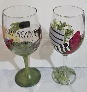 SET 2 BICCHIERI DA VINO DIPINTI A MANO PANTOFOLE ROSSO MAGO DI OZ DOROTHY - Foto 1 di 4