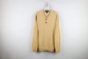 Vintage Eddie Bauer Mens Large Faded Blank Cotton Knit Henley Sweater Yellow - Picture 1 of 10