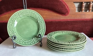 6 piatti insalata Bordallo Pinheiro libellula verde in rilievo 8" Portogallo - Foto 1 di 11