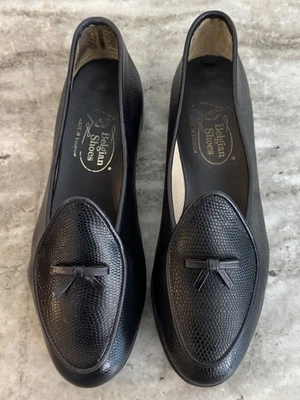 ZAPATOS BELGAS MOCASÍN TRAVELETTE NEGRO LAGARTO EN RELIEVE PANTORRILLA ZAPATILLA ARCO Talla 5 $800 Foto 1 de 4