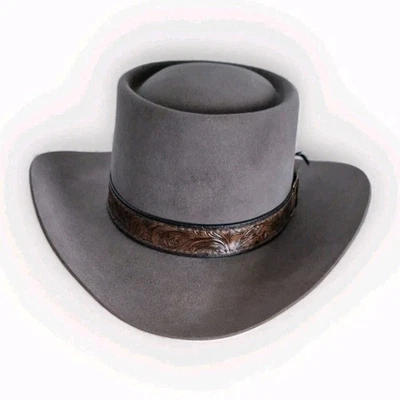 Stetson 4X XXXX Beaver Revenger Size 7 1/8 Gambler Cowboy Hat Gray Floral Band - Image 1 of 4