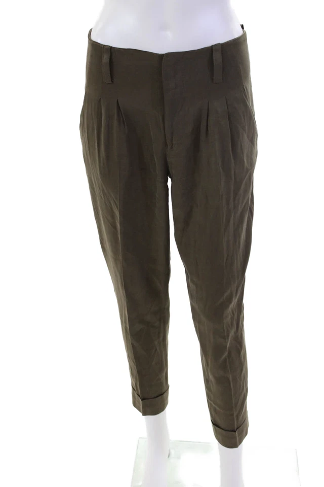 Pantalón Alice + Olivia Mujer Plisado Tiro Alto Cónico Marrón Talla 0 Foto 1 de 4