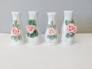 Lotto 4 set shaker sale e pepe rosa 3D ceramica bianca shabby - Foto 1 di 10