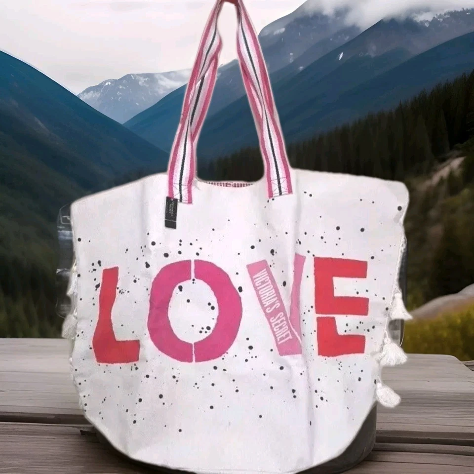 Victoria's Secret Canvas Love VS Tote Beach Bag Getaway Weekender