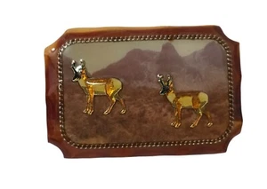 Vintage Deer Hunting Belt Buckle Buck Wooden RARE - Picture 1 of 7