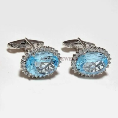 Gemas de topacio azul natural con gemelos de plata de ley 925 #2011 Foto 1 de 3