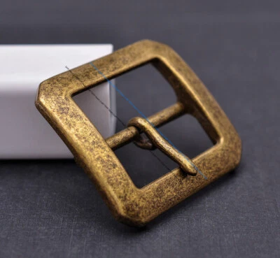 Heavy Vintage Brass Square Center Bar Pin Belt Buckle Replacement Fit 40mm Strap - Image 1 of 4