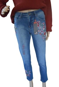 NWT Earl Skinny Ankle Jeans Floral Embroidery Women's Size 6 Spring Easter Casua - Picture 1 of 10
