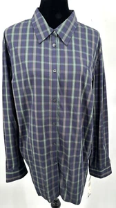 Chaps Woman Womens Collared Button Up Blouse Size 3X Navy Blue Plaid Cotton - Picture 1 of 13