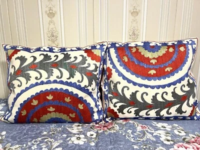 2 Pieces Of Square Silk Cushion Cover, Floral Embroidery, Handmade Uzbek Cushion - Image 1 of 3