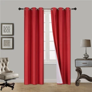 2 RED PANELS SILK THERMAL LINED BLACKOUT GROMMET WINDOW CURTAIN K32 84" - Picture 1 of 2