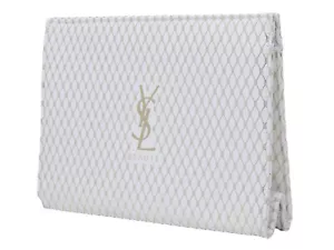 YVES SAINT LAURENT BEAUTE WOMEN POUCH WHITE GOLD MAKE UP COSMETICS BAG CLUTCH - Picture 1 of 4