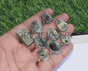 Natural Prehnite Gemstone 5pcs Ring Wholesale Lot 925 Silver Overlay WHR-25 - Picture 1 of 10