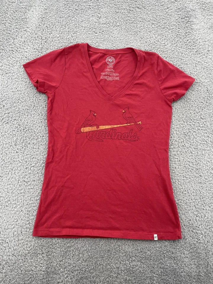 St Louis Cardinals Shirt Women's Large Red Short Sleeve V-Neck '47 Brand MLB - Image 1 of 4