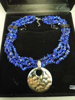 纯银吊坠和拉皮斯自由形式项链带盒和 QVC 正品证书 全新带盒 — 第 1/4 张图片