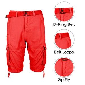 Men's Distressed Washed Cotton Cargo Shorts With Belt (Size 30-42) NEW FREE SHIP - Picture 1 of 41