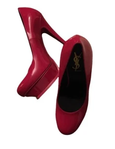 NEW Saint Laurent Vitello Fushia pink Patent Leather Platform Pumps Size 40 - Picture 1 of 10