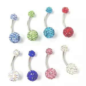 Crystal Belly Bar Coloured 316L Surgical Steel Navel Piercing Double Shamballa - Picture 1 of 20