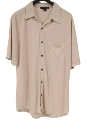 Camisa con botones Kenneth Cole para hombre talla mediana marrón tostado rayón manga corta Foto 1 de 4