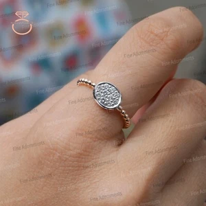 Genuine Diamond Ring Solid 14k Rose/ White Gold Dainty Ring Handmade Jewelry New - Picture 1 of 9
