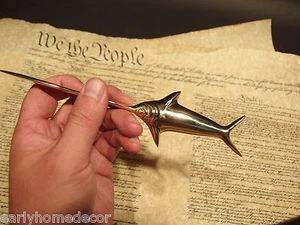 Vintage Antique Style Brass Nautical Swordfish letter opener Fishing Fish Desk - Picture 1 of 9