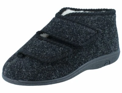 VAROMED Toni Herren gefütterte Klett-Stiefel Verbandschuhe schwarz/Wollstoff