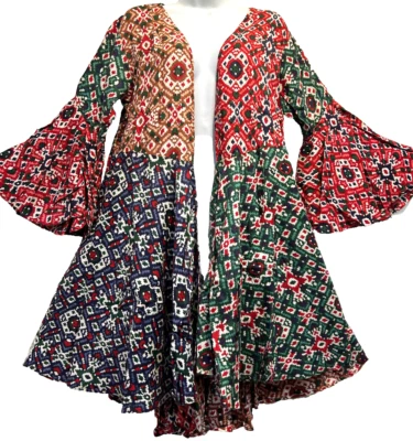 NUEVO CON ETIQUETAS CHAQUETA CÁRDIGAN TOP HILOS SAGRADOS PARCHE BOHO PATOLA HIPPIE RAYÓN ACAMPANADO L Foto 1 de 4