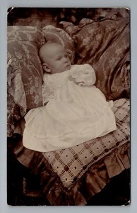 1910s Baby on Patterned Blanket Studio Photo Postcard F G Christopher RPPC - Picture 1 of 2