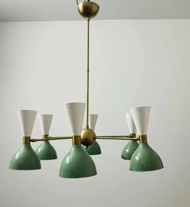 Hermoso estilo Sputnik moderno de latón 6 brazos 12 luces estilo Stilnovo de mediados de siglo - Imagen 1 de 7