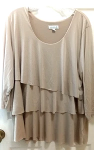 Susan Graver X-Large XL Top Lagenlook Stufen 3/4 Ärmel Rundhals Stretch Beige - Bild 1 von 8