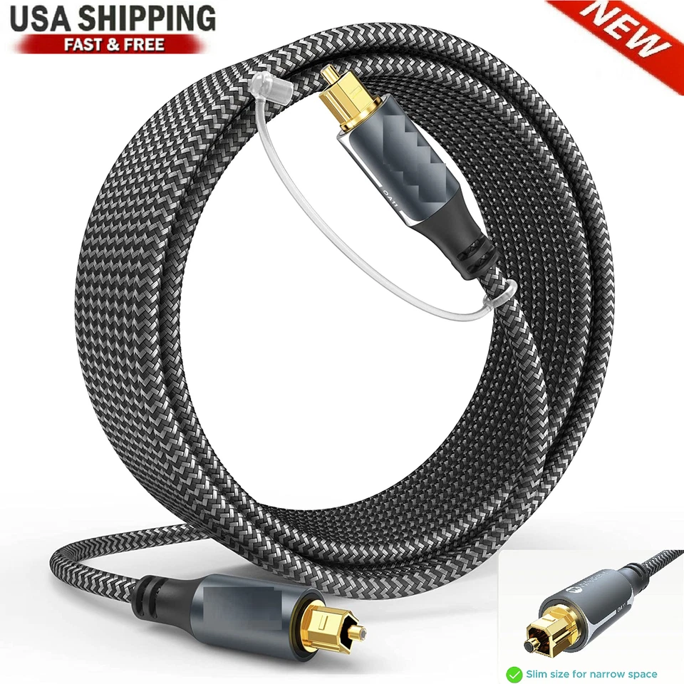 Toslink Optical Cable Digital Audio Sound Fiber Optic SPDIF Cord Wire Dolby DTS  - Image 1 of 4