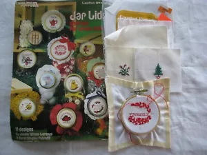 Leisure Arts Booklet #211 JAR LIDS Charted for Cross Stitch with fabric and hoop - Picture 1 of 4