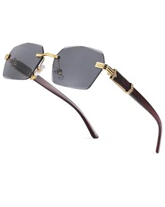 Rimless Rectangle Sunglasses for Men Women Square Shade Eyewear Frameless y2k... - Picture 1 of 6