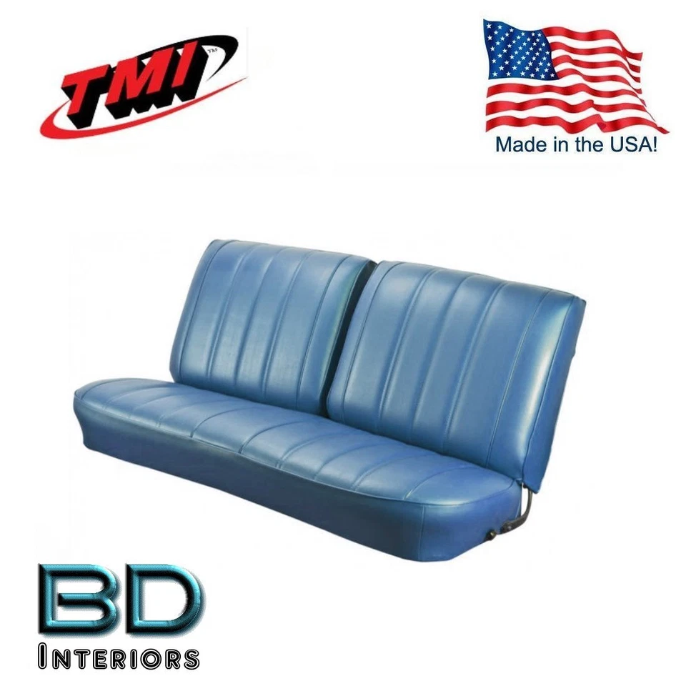 Chevy El Camino 1966 asiento de banco delantero tapizado azul hecho en EE. UU. por TMI Foto 1 de 4