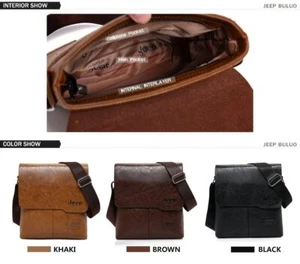 Vintage JEEP Mens Shoulder Bag Leather Bag Pouch Black Brown - Picture 1 of 15