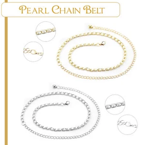 Metall Gürtel Bund Gold Splitter Farbe Riemen Taillenkette Damen mit Perlen Perlen - Bild 1 von 14